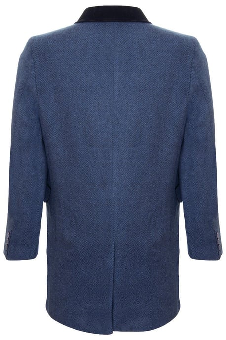 Mens 3/4 Long Navy Crombie Overcoat Jacket Herringbone Tweed Coat Peaky Blinder