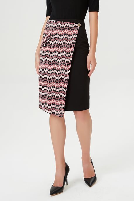 Asymmetrical bi-material skirt with front panel - Image 1