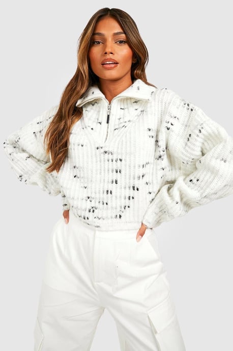 Soft Knit Nep Yarn Half Zip Collar Jumper - Image 3