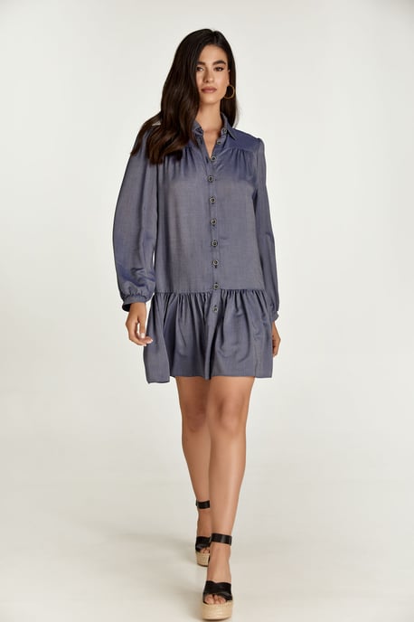 Vestido estilo denim azul con botones - Image 1