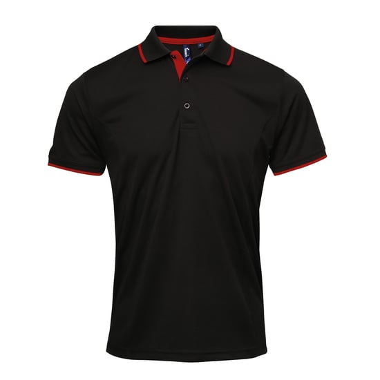 Premier Mens Contrast Coolchecker Polo Shirt (Black/Red) - Image 1