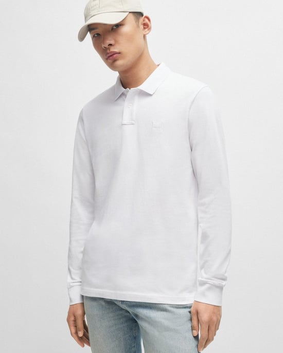 BOSS Orange Camisa Polo de Manga Larga para Hombre de Algodón Elástico con Parche de Logo - Image 1