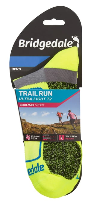 Bridgedale - Calcetines para hombre Trail Running Ultralight T2 Coolmax Sport 3/4 Crew - Amarillo - Image 2