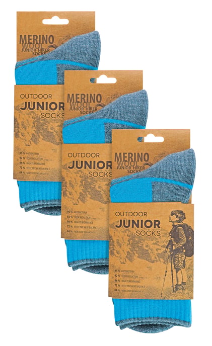 3 Pair Multipack Kids Merino Wool Hiking Socks | Calcetines ligeros anti-ampollas para niños y niñas - Turquesa - Image 2