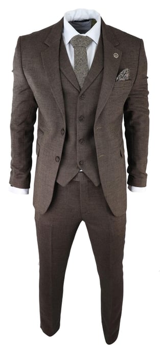 Traje de tweed de tres piezas en espiga marrón para hombre, Peaky Blinders, clásico, a medida - Image 2