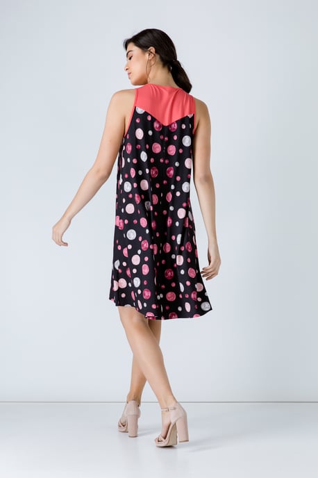 Coral  A Line Print Dress