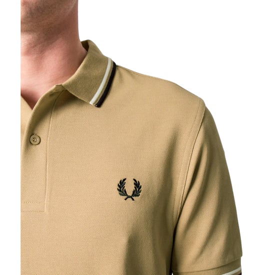Fred Perry M3600 Twin Tipped Polo Shirt Warm Stone Beige - Image 2