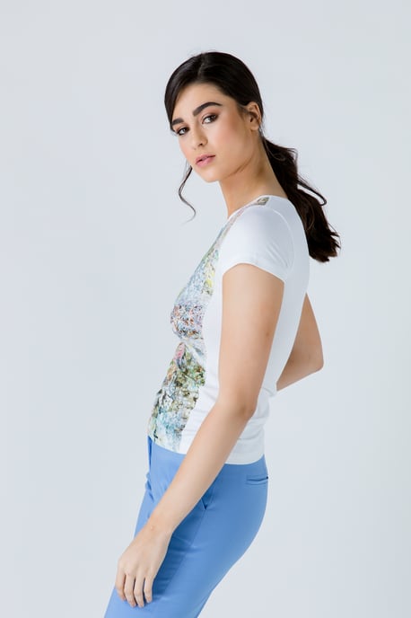 White Short Sleeve Floral Print Top