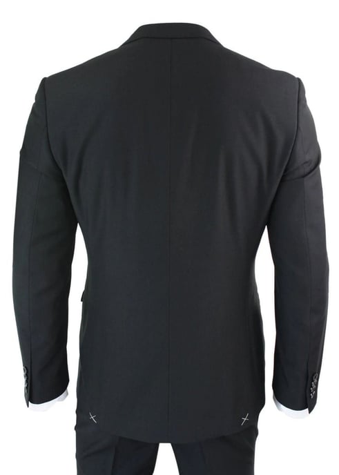 Mens 3 Piece Plain Black Classic Retro Suit