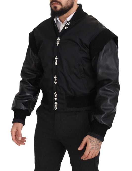 Chaqueta de Hombre con Botones de Cristales de Nylon Negro Dolce & Gabbana - Image 5