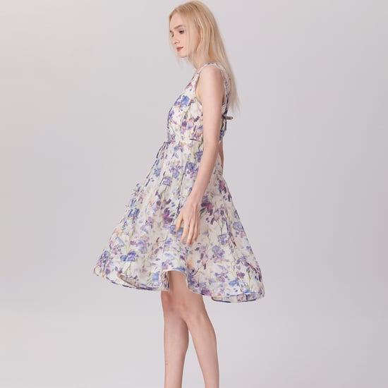 Flower Print Sleeveless Tea Organza Dress - Image 5