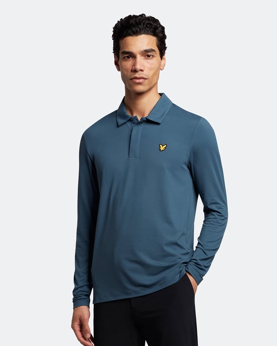 Camisa polo de manga larga con botones ocultos Lyle & Scott en marino - Image 1