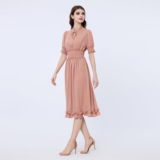 Chiffon dress with smocks and small ruffles - Image 3