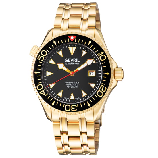 Gevril Hudson Yards para hombre, esfera negra, reloj automático suizo dorado de 3 manecillas, movimiento Sellita SW200 - Image 1