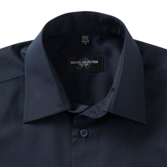 Russell Collection Mens Long Sleeve Poly-Cotton Easy Care Tailored Poplin Shirt (French Navy) - Image 5