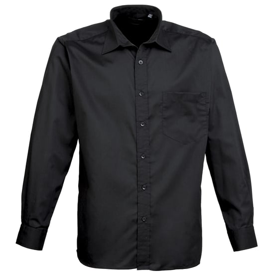 Premier Mens Premier Poplin Long-Sleeved Formal Shirt (Black) - Image 1