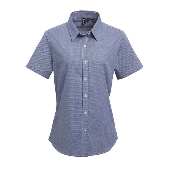 Premier Womens/Ladies Gingham Short-Sleeved Shirt (Navy/White) - Image 1