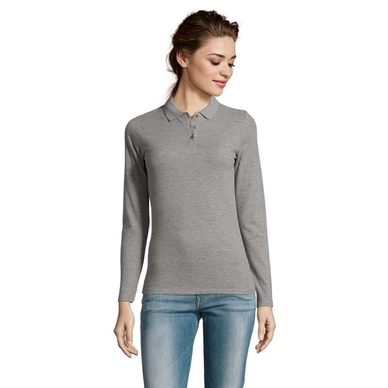 SOLS Womens/Ladies Perfect Long Sleeve Pique Polo Shirt (Grey Marl) - Image 5