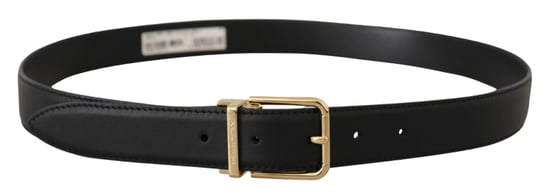 Dolce & Gabbana Men's Black Classic Leather Gold Metal Logo Buckle Belt