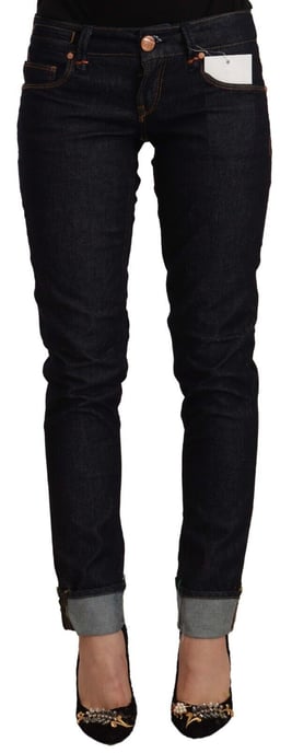 Jeans de mezclilla ajustados de tiro bajo en algodón negro para mujer de Acht - Image 1