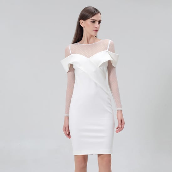 Bardot neckline bodycon dress in jersey and tulle - Image 3