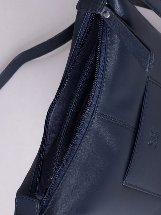 Talkin Medium Leather Cross Body Bag in Navy - Image 6