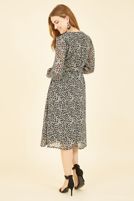 Black Leopard Long Sleeve Skater Dress