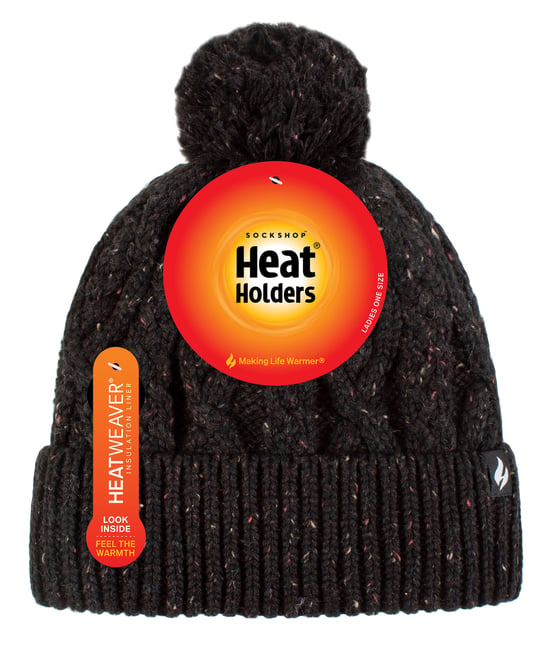 Gorro Pom Pom Bobble Mujer | Calentadores | Gorro Caliente de Punto con Forro Polar Heatweaver | Estilo Salzburgo - Negro - Image 2