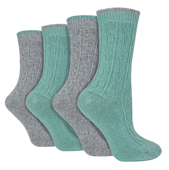 Pack de 4 Calcetines de mujer de punto por cable | Wildfeet | Lurex Glitter Socks for Women - Grey/Green - Image 1