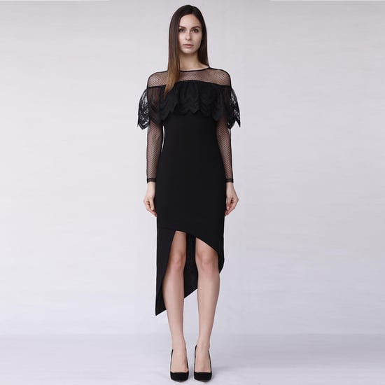 Fitted cocktail dress in sheathing jersey, tulle and lace - Image 1