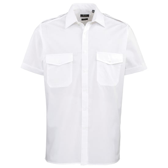 Premier Mens Short Sleeve Pilot Plain Work Shirt (White) - Image 1