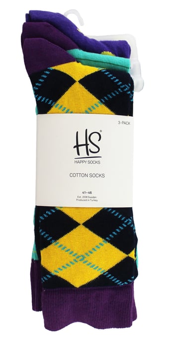 HS by Happy Socks - Pack de 3 Calcetines de Vestir Divertidos - Argyle (Morado) - Image 2