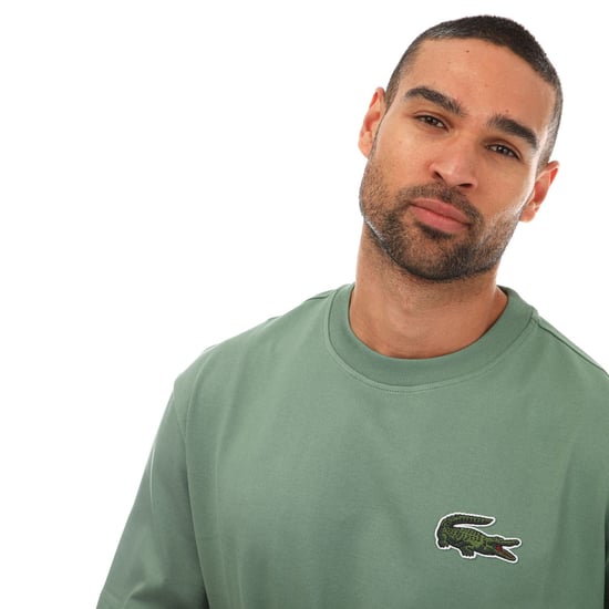 Men's Lacoste Loose Fit Large Crocodile Organic Cotton T-Shirt in Green