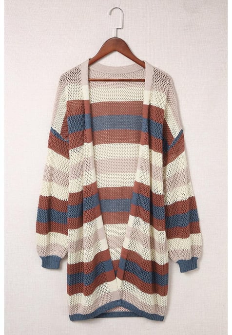 Cardigan de punto hueco con bloques de color para mujer en azul - Image 1