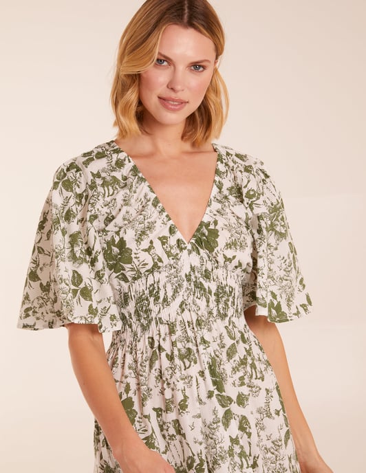 V Neck Elastic Waist Dress