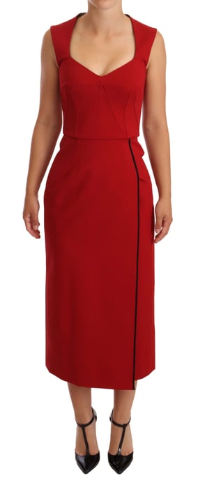 Vestido midi sin mangas stretch rojo de escote corazón para mujer de Dolce & Gabbana - Image 1