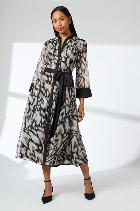 Black Belted Contrast Detail Collarless Shirt Dress
