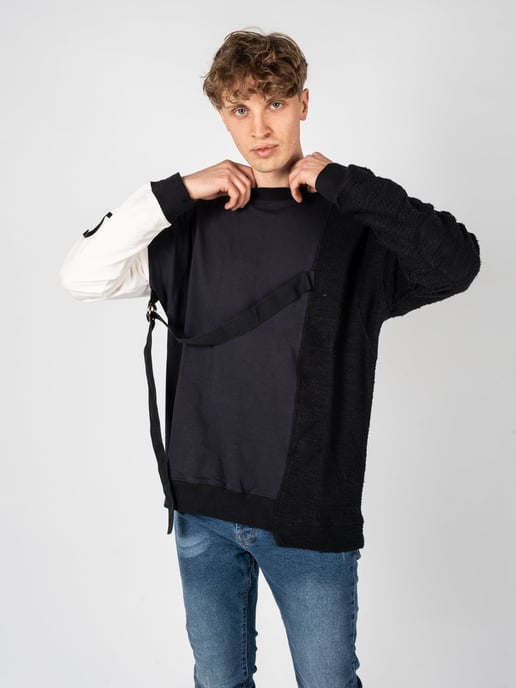 Nicolo Tonetto Sudadera Lien del hombre negro, Blanco, azul oscuro - Image 3