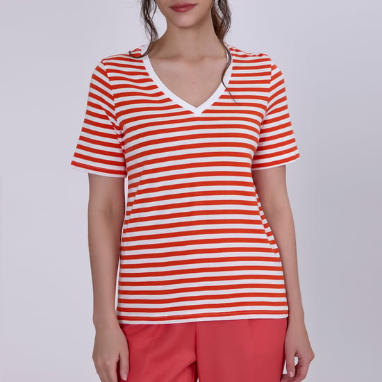 V neck stripes cotton T-shirt - Image 2