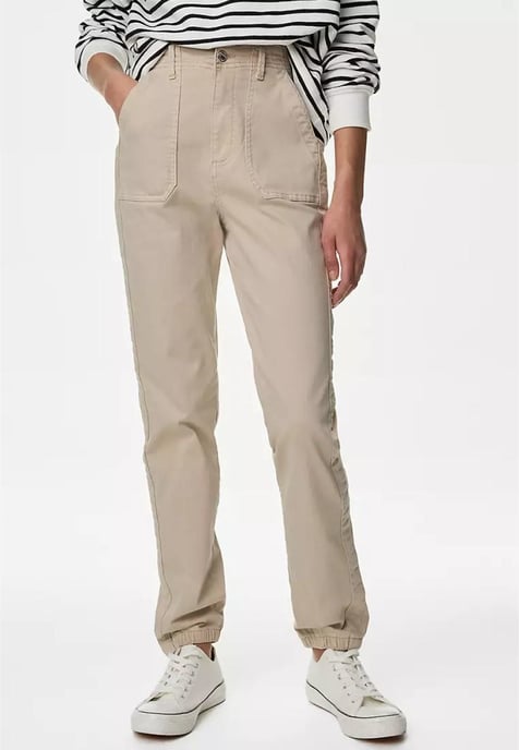 M&S Collection Ladies Algodón Slim Fit Tobillo Grazer Joggers Arena - Image 1