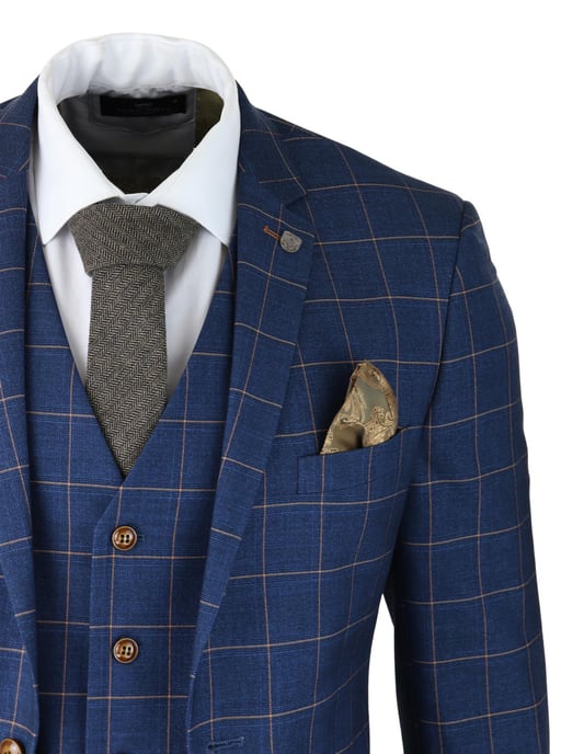 Traje de tres piezas para hombre con cuadros azules y dorados Peaky Blinders, traje elegante estilo Gatsby vintage de los años 20 - Image 5