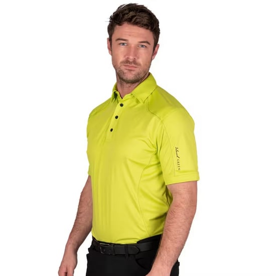 Island Green Mens Topstitched Golf Polo Shirt (Lime) - Image 4