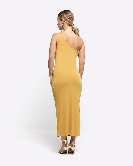 River Island Womens Bodycon Midi Dress Yellow Drape Detail