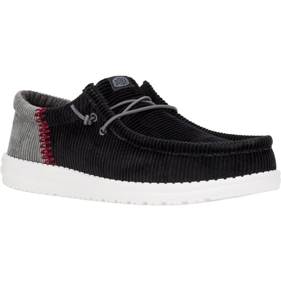 HEYDUDE Wally Funk Corduroy Textile Men's Black Boat Shoes - Image 1