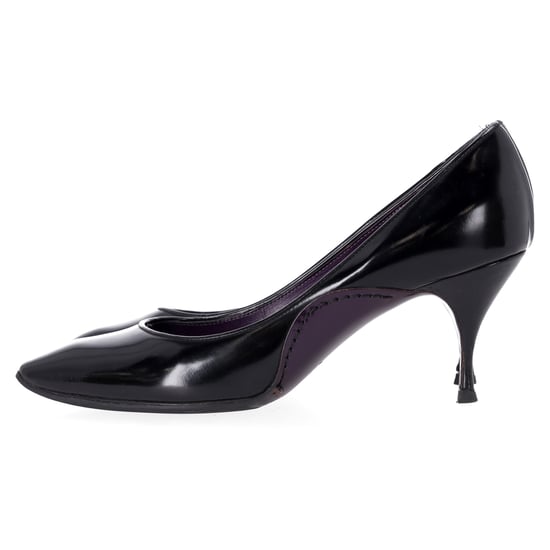 Celine Almond-Toe Kitten Heel Pumps in Black Leather - Image 2