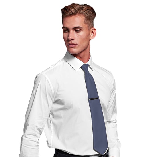 Premier Mens Plain Satin Tie (Narrow Blade) (Steel) - Image 2