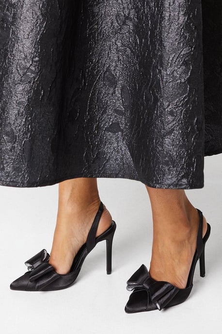 Tamara Satin Bow Sling Back Stiletto Court Shoes - Image 1