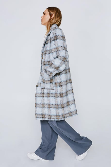 Brushed Wool Look Checked Overcoat