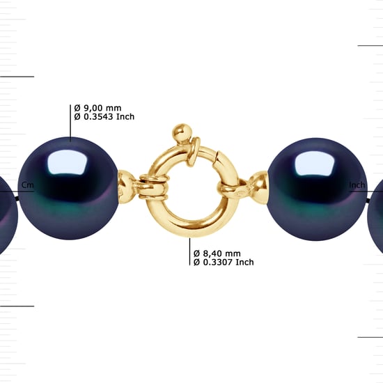 DIADEMA - Necklace - Real Freshwater Pearls - Black Tahitian Style - Yellow Gold