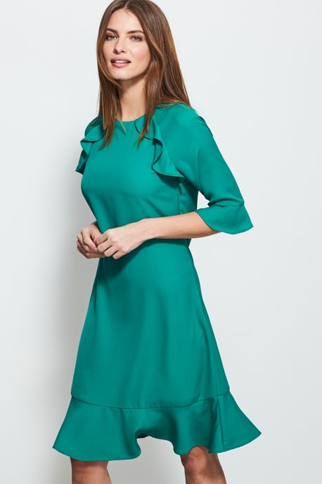 Emerald Green Ruffle Trim Detail Shift Dress